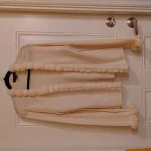 NWT David Dart Collection Cream Cardigan Women's Size Small with puffballs SOFT